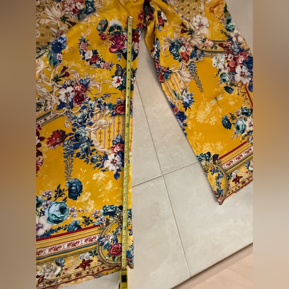 Camilla Yellow 100% Silk  Floral Wide Leg Pant size Small - Picture 6 of 10